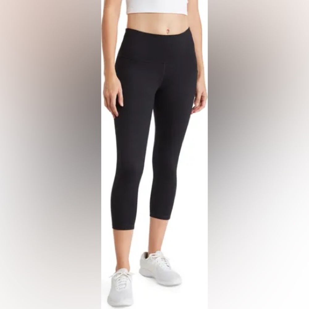 Zella Cropped Leggings Heather Black High Waist Size Small